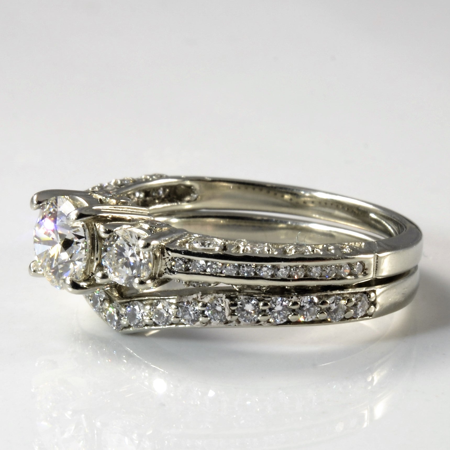 'Spence Diamonds' Three Stone Diamond Detailed Wedding Set | 1.51ctw | SZ 7.5 | - 100 Ways