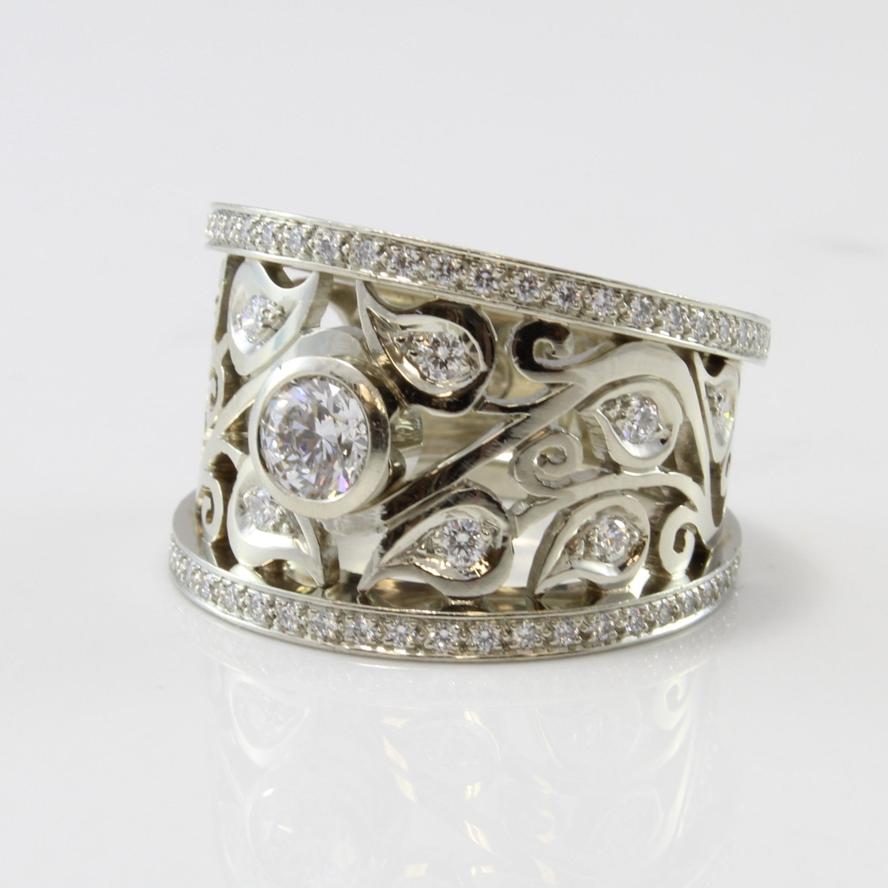 'Stittgen' Filigree Leaf & Bezel Set Diamond Ring | 0.85 ctw | SZ 6.5 | - 100 Ways