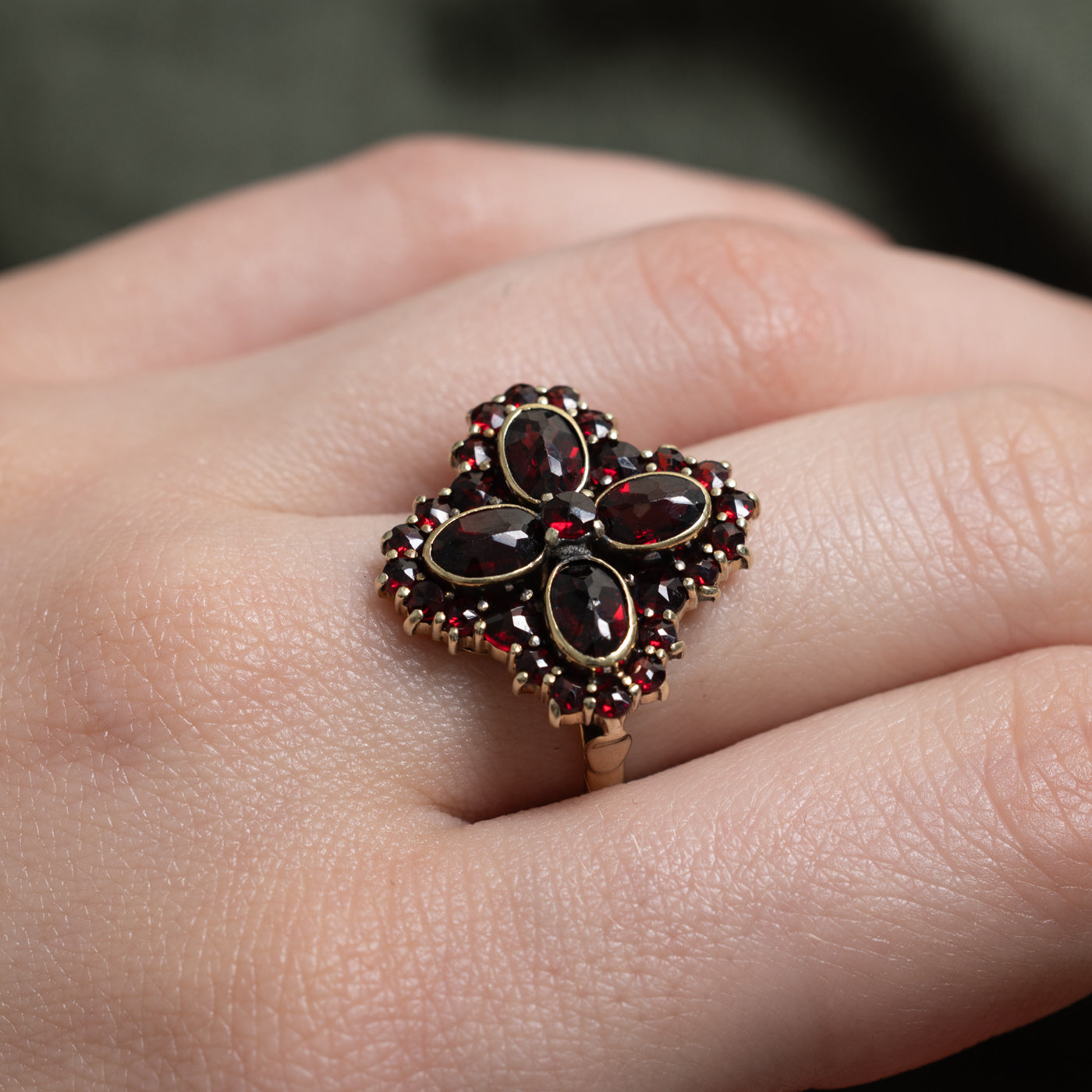 Garnet Cross Cluster Cocktail Ring | 3.50ctw | SZ 6.75