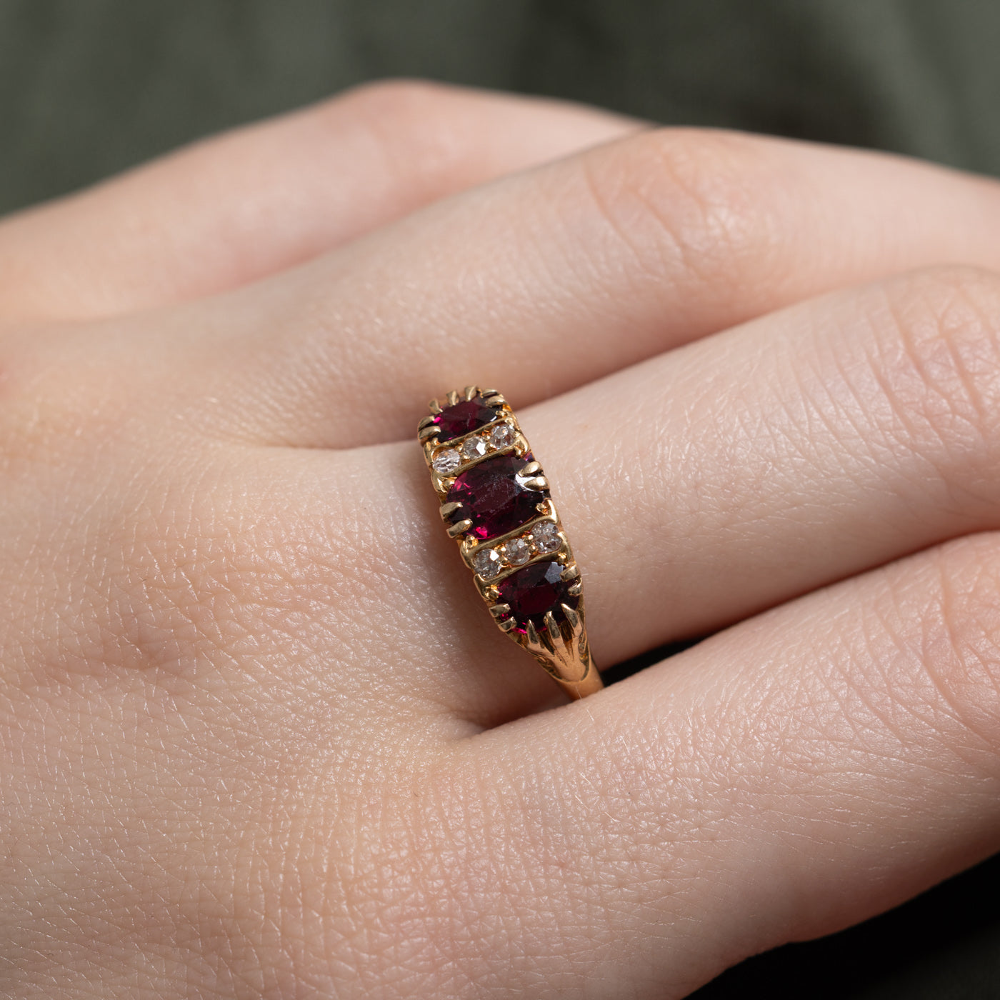 Three Stone Ruby & Diamond Accented Ring | 1.50ctw, 0.09ctw | SZ 8.25