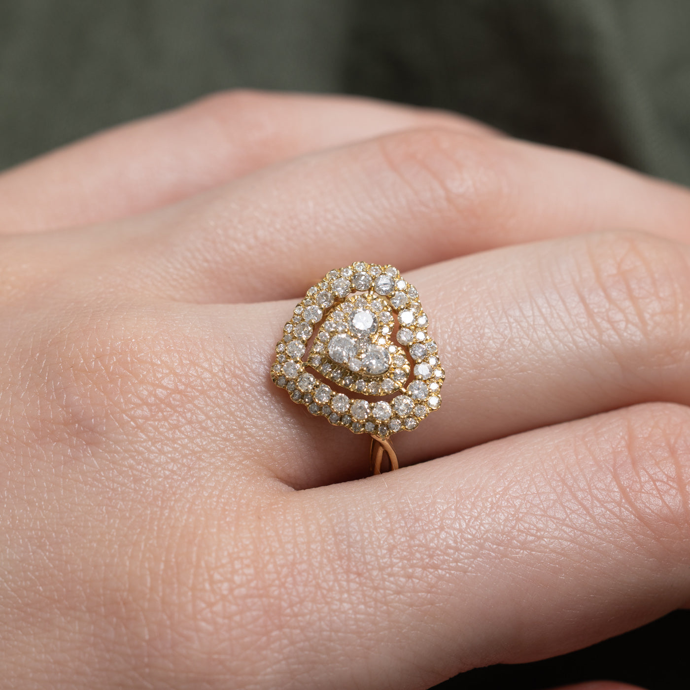 Diamond Heart Cluster & Double Halo Ring | 1.00ctw | SZ 7