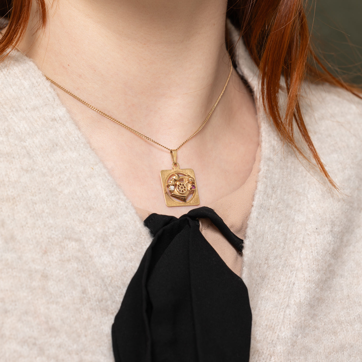 Ruby & Diamond Rotary Phone Pendant | 0.06ct, 0.05ct