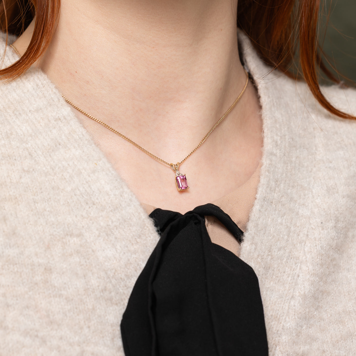 Synthetic Pink Sapphire & Diamond Accented Pendant | 1.30ct, 0.03ctw