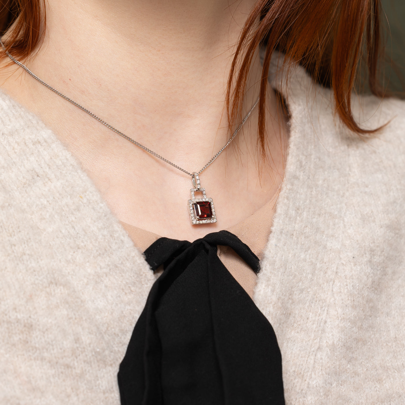 Garnet & Diamond Halo Geometric Pendant | 1.90ct, 0.16ctw