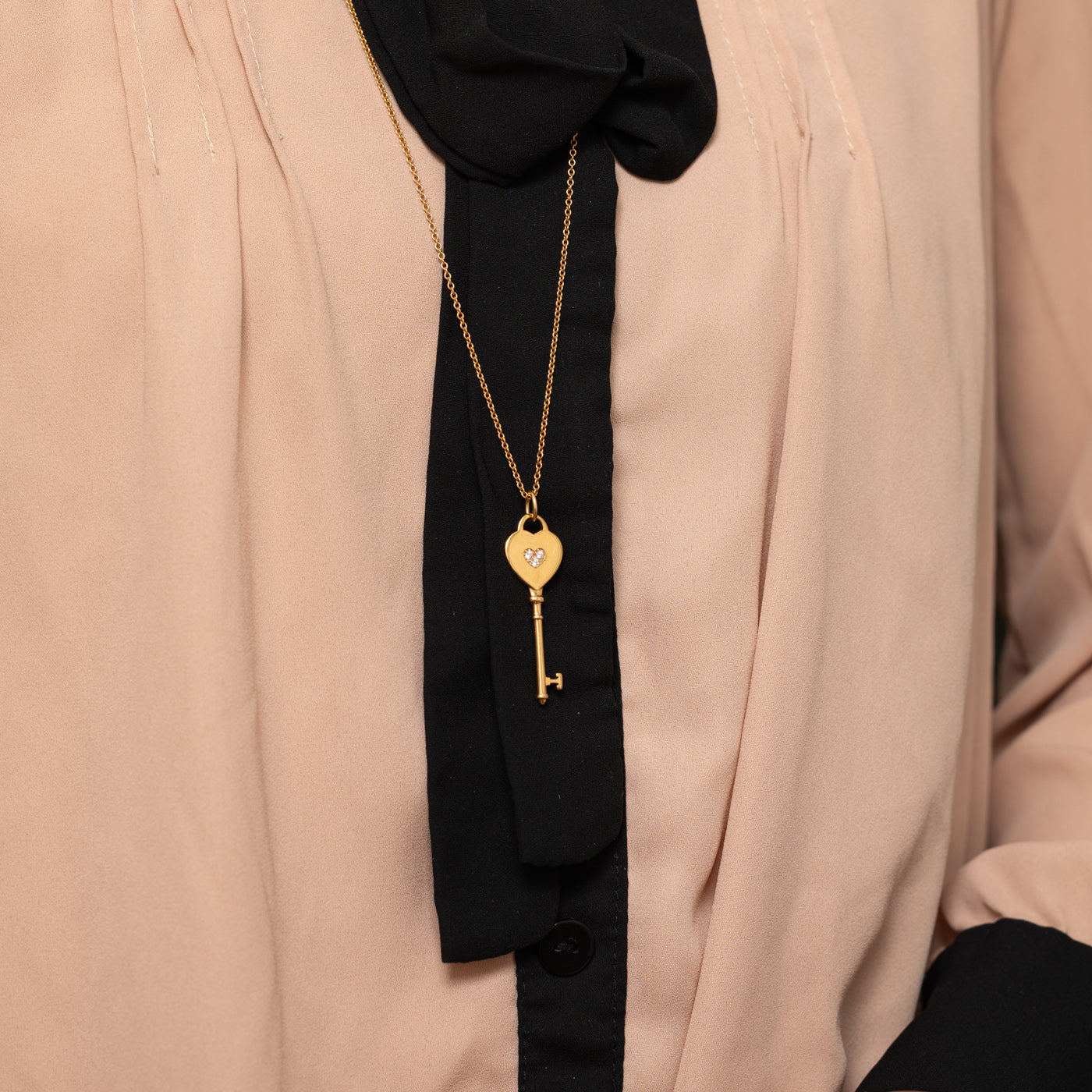 'Tiffany & Co.' Diamond Heart Key Pendant Necklace | 0.06ctw | 30"