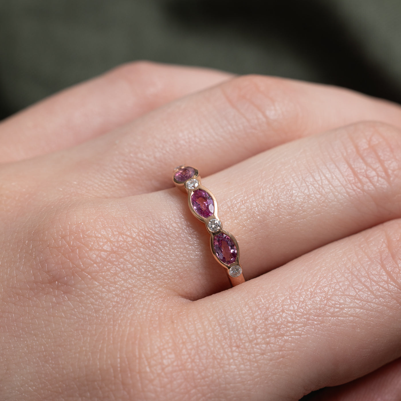 'Effy' Three Stone Pink Sapphire & Diamond Band | 0.60ctw, 0.10ctw | SZ 7