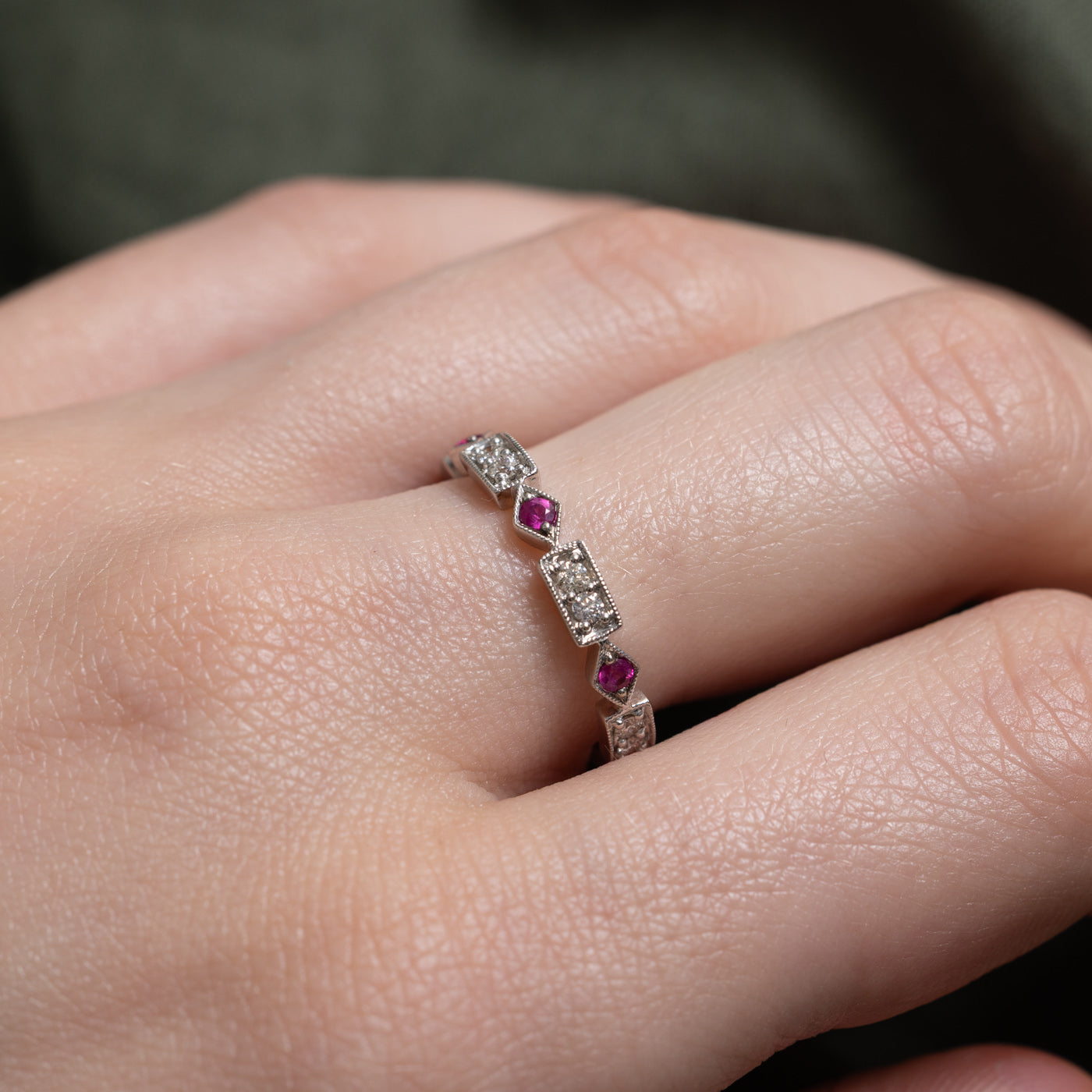 Semi Eternity Synthetic Ruby & Diamond Band | 0.17ctw, 0.22ctw | SZ 6.5