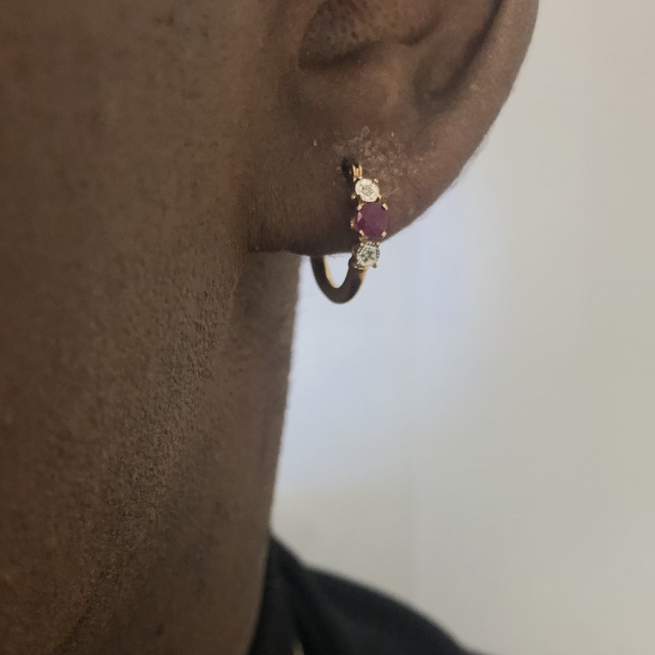 Diamond & Ruby Hoop Huggie Earrings | 0.34ctw, 0.02ctw |