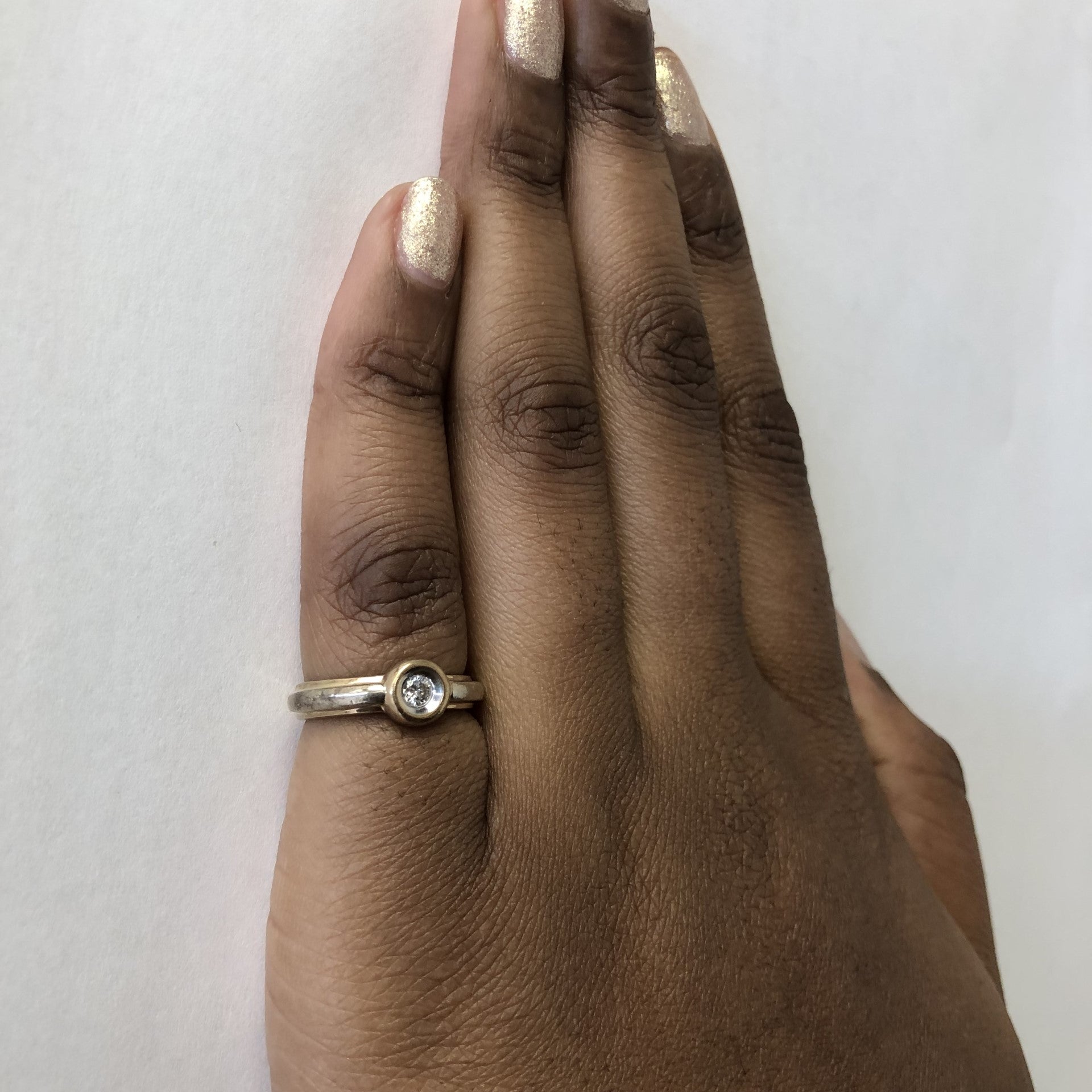 Bague en or bicolore sertie de diamants | 0,10 ct | Taille 5,25 | 