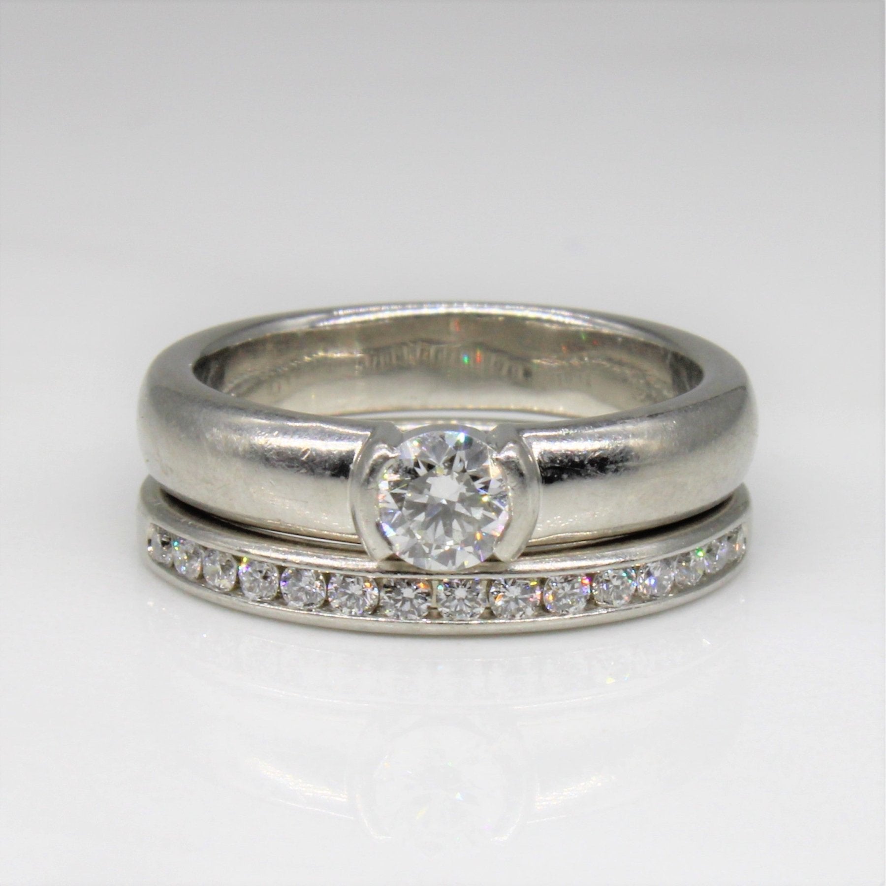 'Tiffany & Co.' Semi Bezel Diamond Wedding Set | 0.38ctw | SZ 4 | - 100 Ways