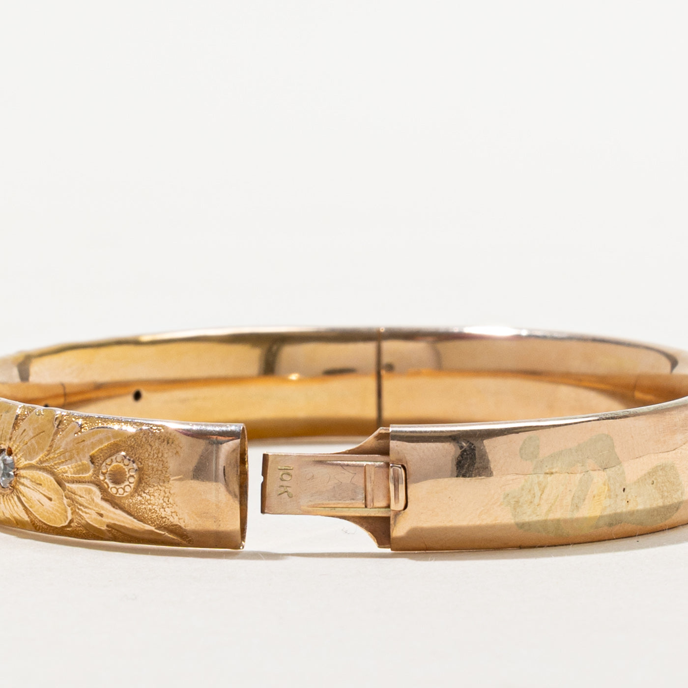 Old Mine Cut Diamond Flower Engraved Cuff | 0.62ctw | 8"