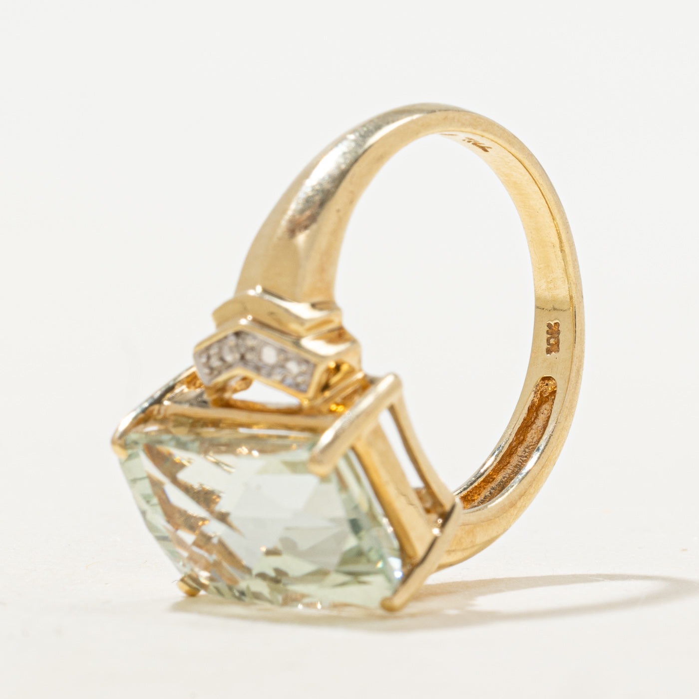 Basket Set Prasiolite & Diamond Cocktail Ring | 5.40ct, 0.004ctw | SZ 7