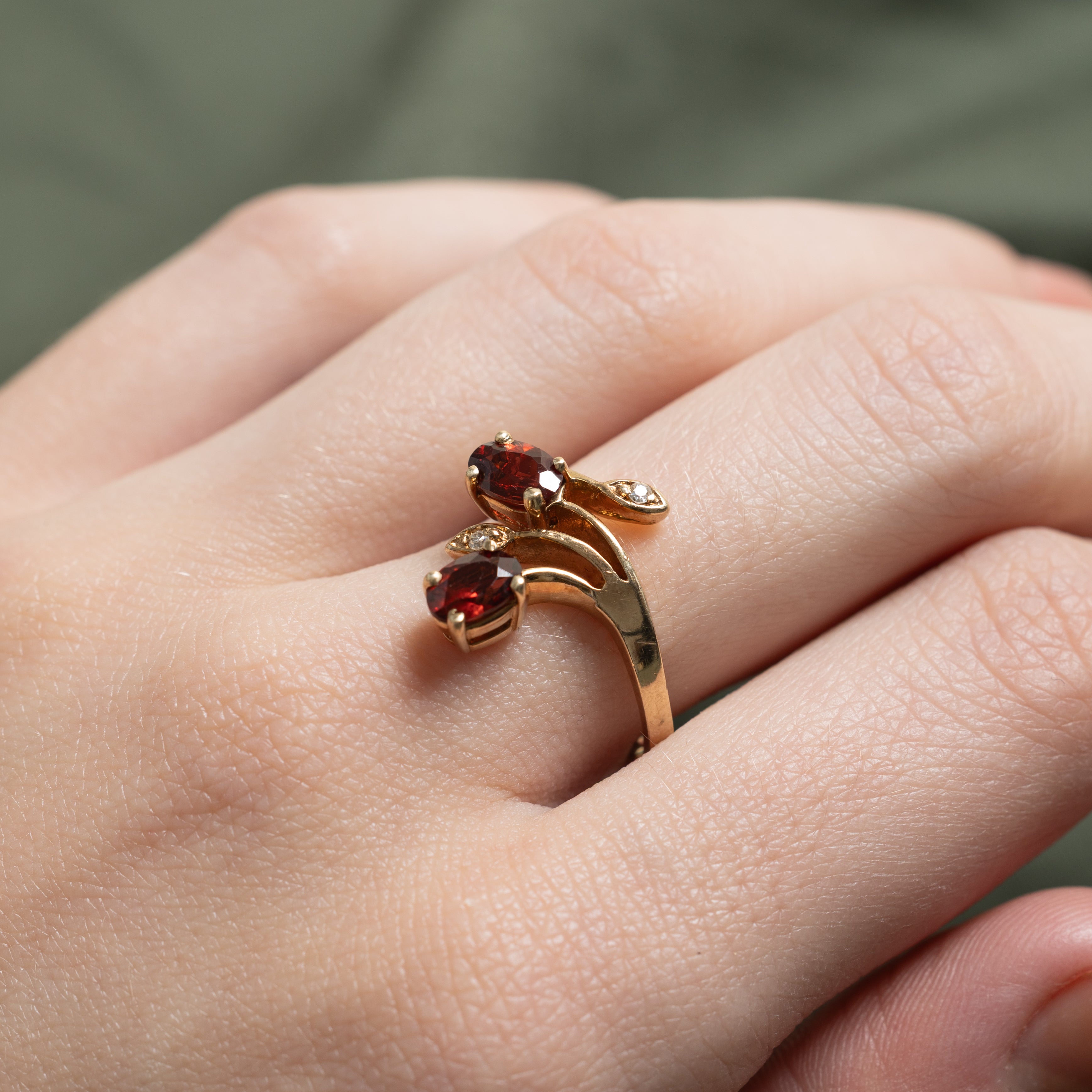 Oval Cut Garnet & Diamond Bypass Ring | 0.01ctw | SZ 6.5