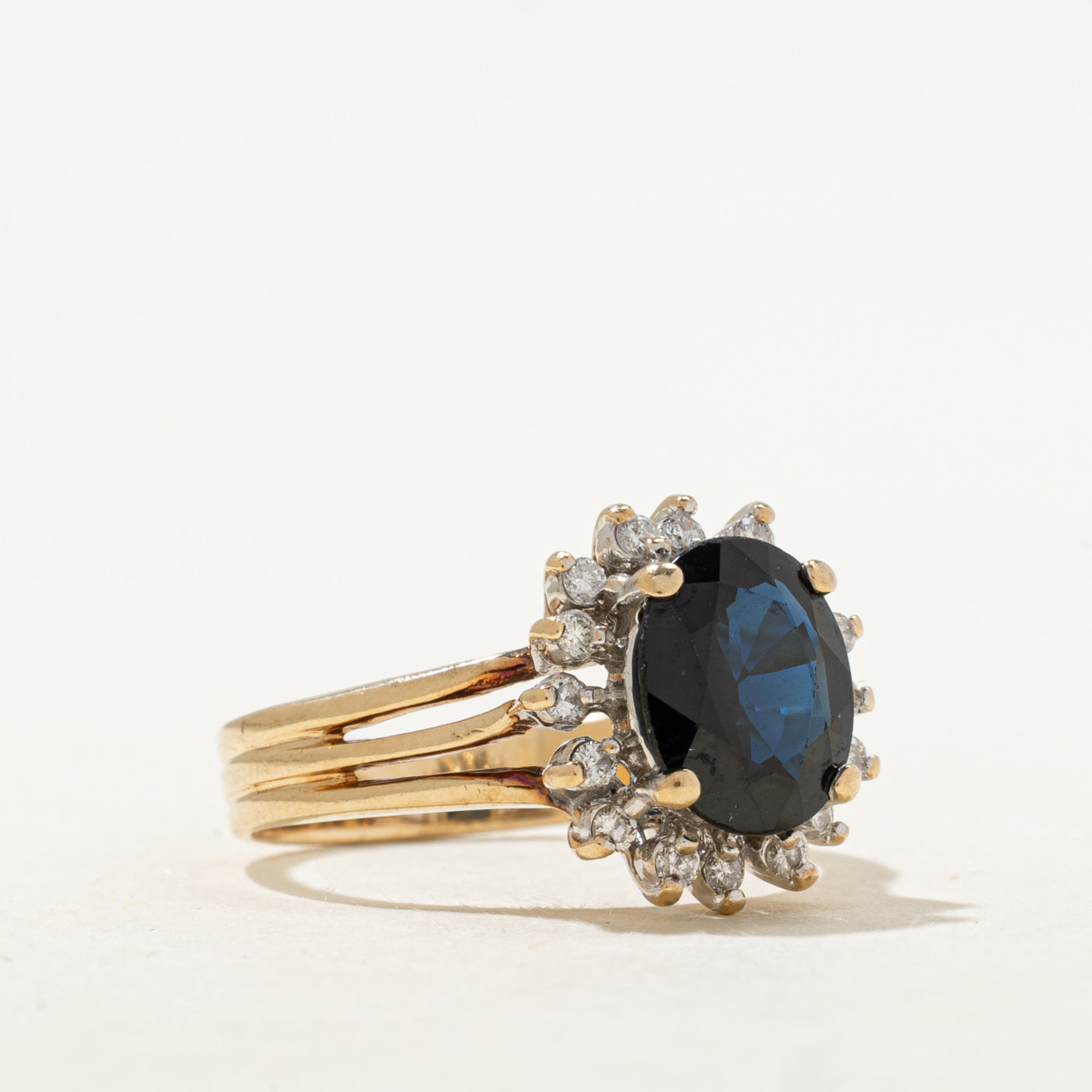 Sapphire & Diamond Petal Halo Open Shank Ring | 2.30ct, 0.16ctw | SZ 8.5