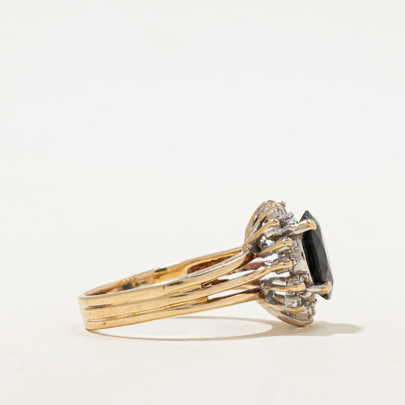 Sapphire & Diamond Petal Halo Open Shank Ring | 2.30ct, 0.16ctw | SZ 8.5