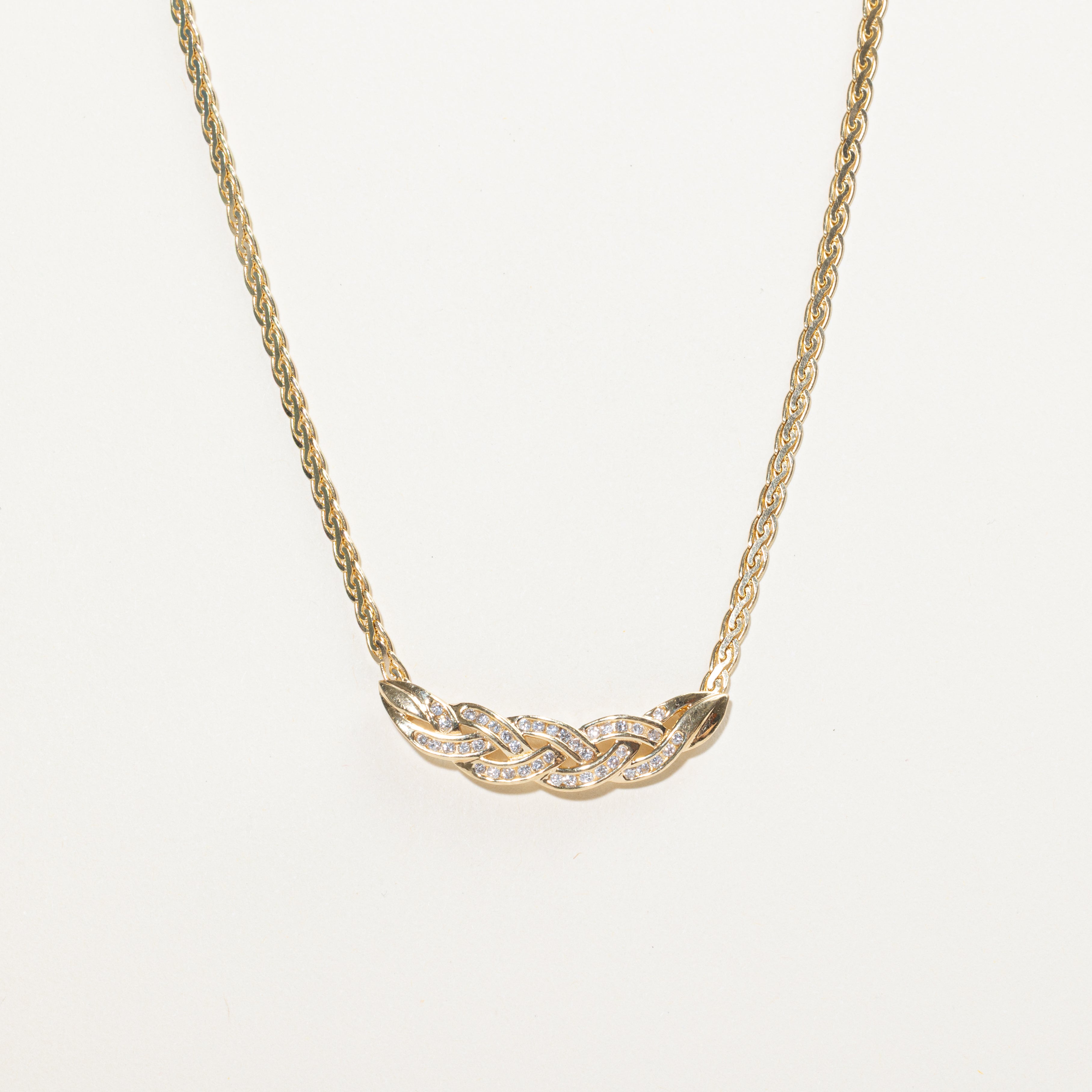 Yellow Gold Diamond Braid Pendant Necklace | 0.50ctw | 16"