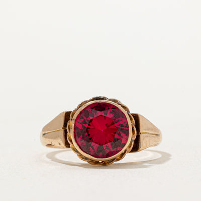 Vintage Budapest Single Stone Synthetic Ruby Cocktail Ring | 3.00ct | SZ 8