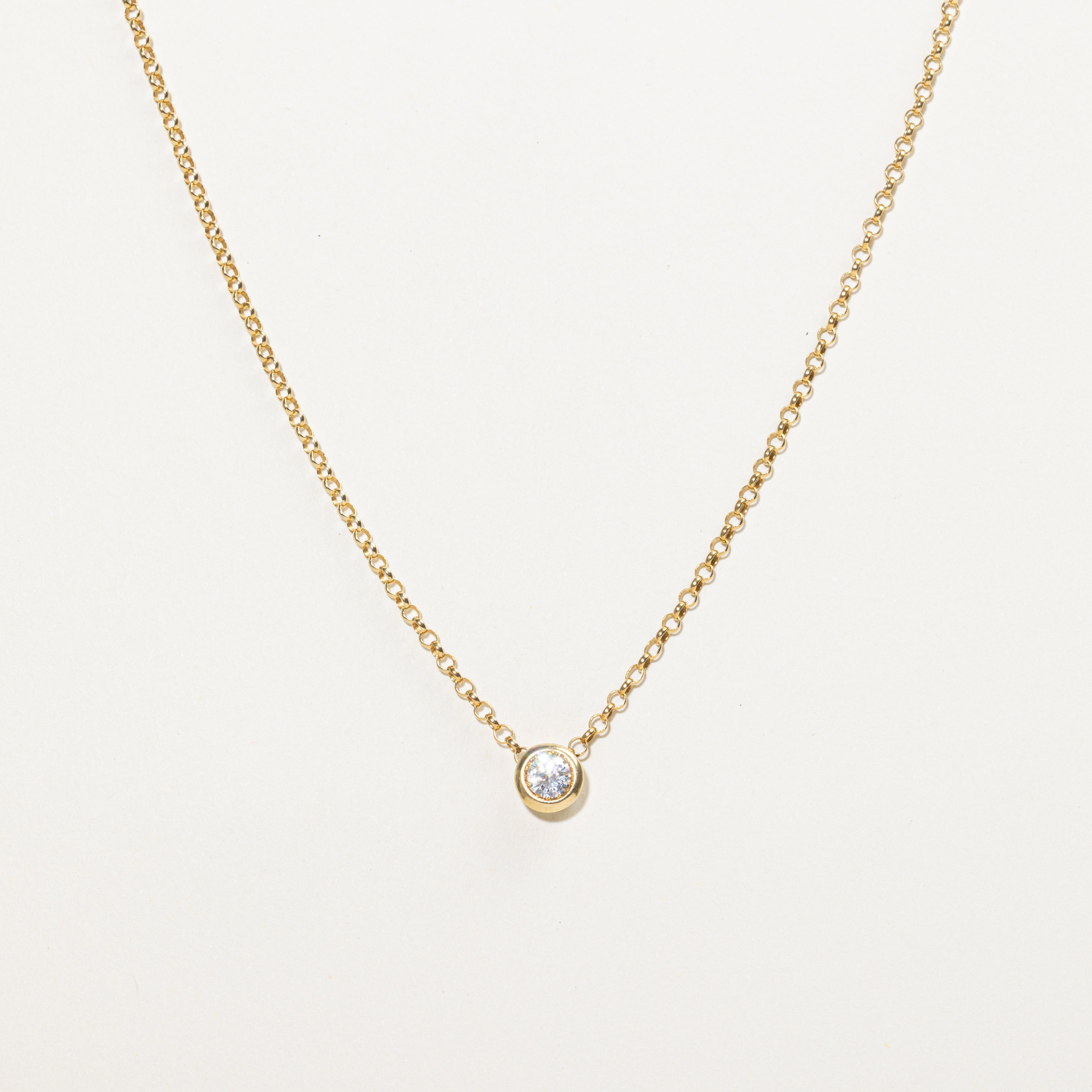 18k Yellow Gold Bezel Diamond Pendant Necklace | 0.38ct | 18"