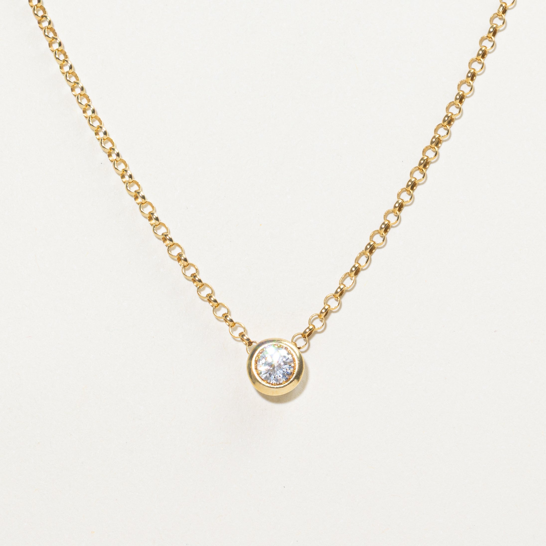18k Yellow Gold Bezel Diamond Pendant Necklace | 0.38ct | 18"