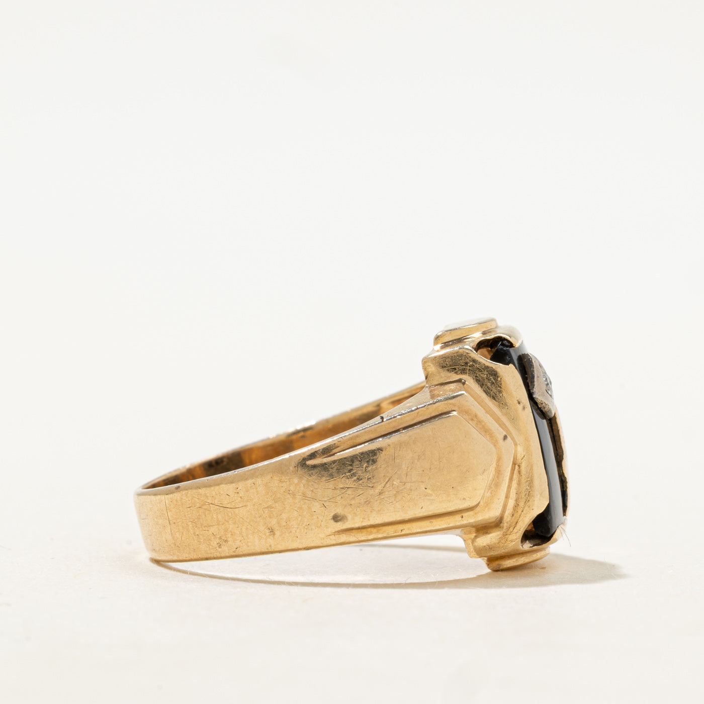 Onyx & Diamond "P" Signet Ring | 1.52ct, 0.02ct | SZ 10.5