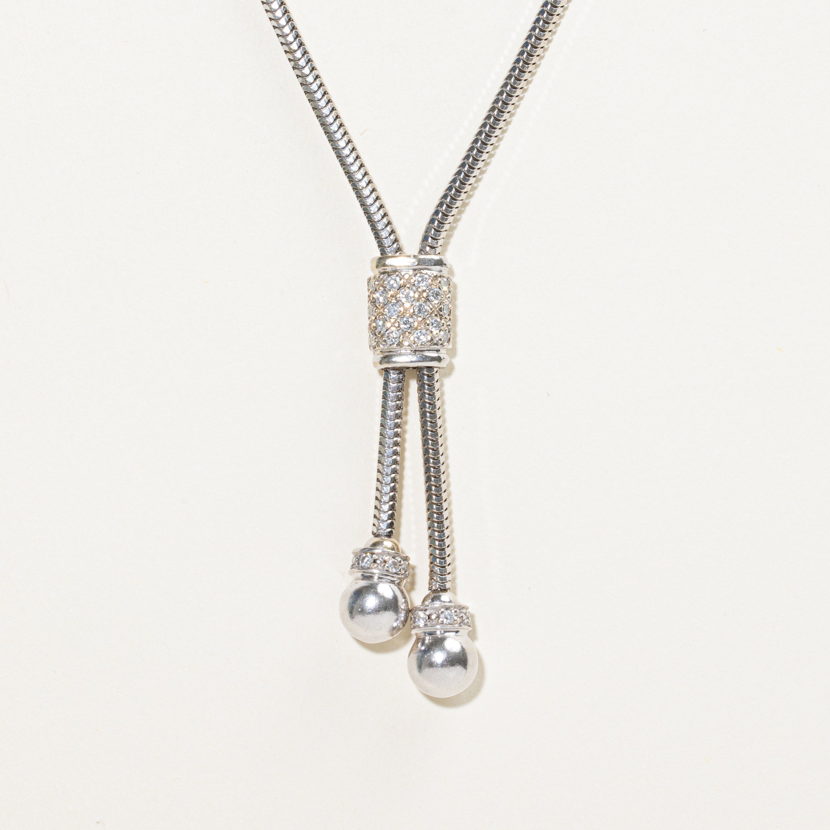 White Gold Diamond Snake Chain Lariat Necklace | 0.31ctw | 20"