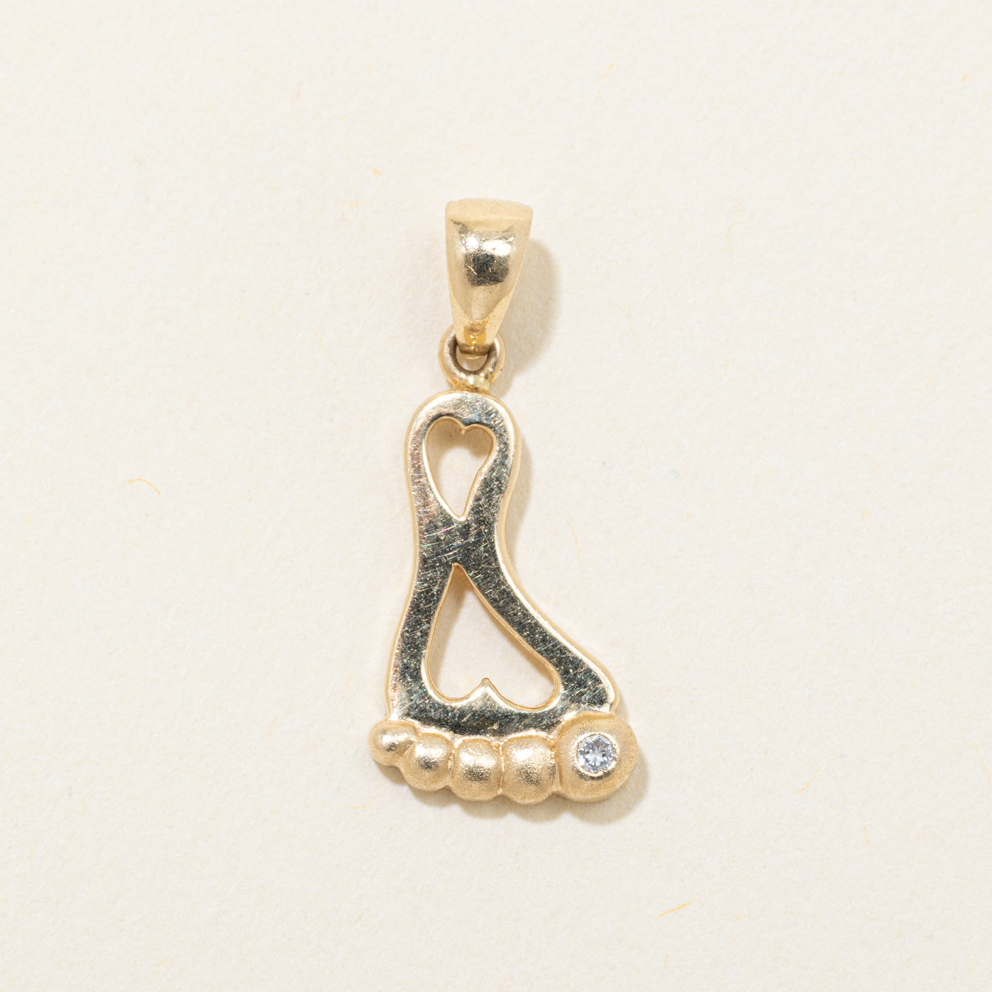 14k Yellow Gold Diamond Foot Pendant