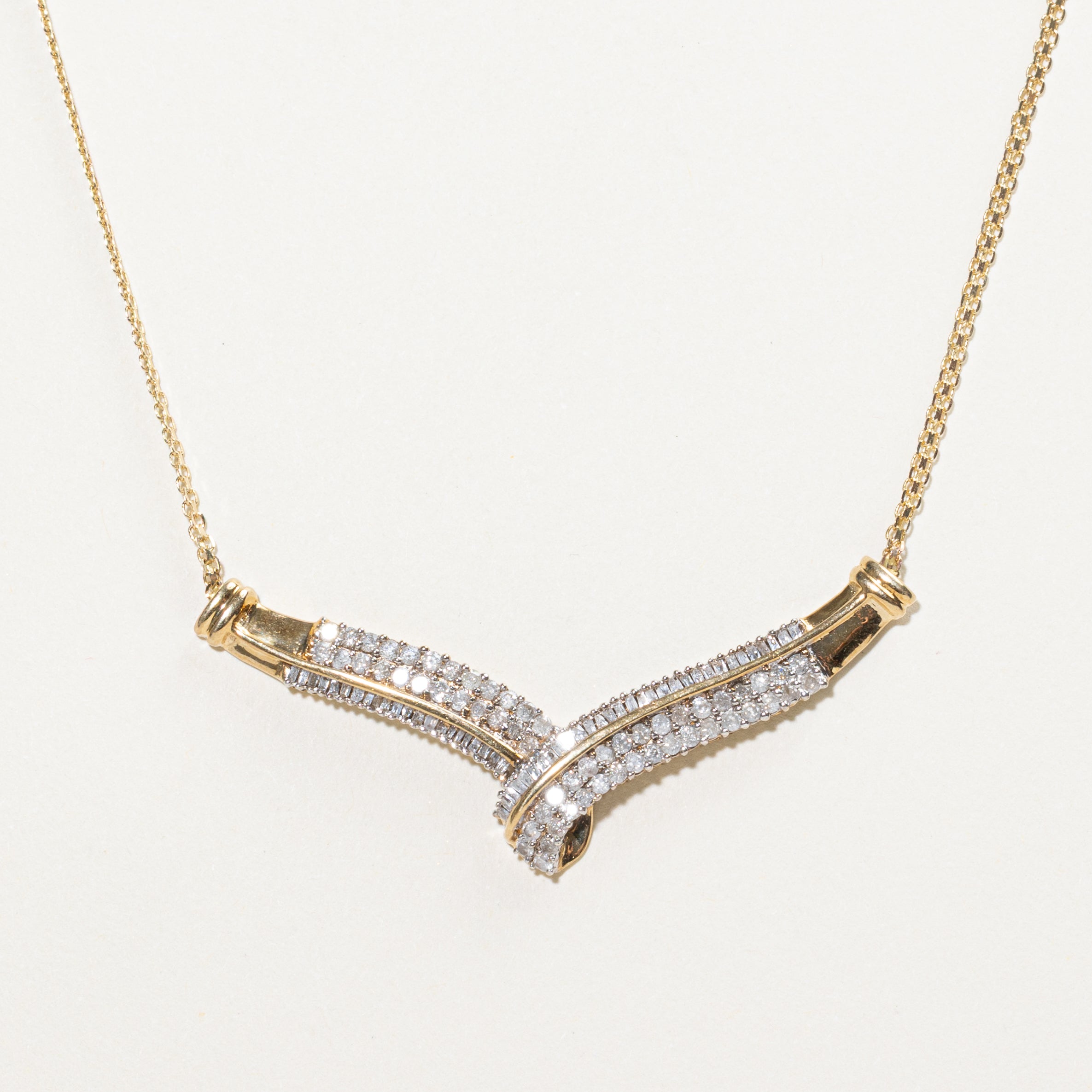 Baguette Cut Diamond Chevron Pendant Necklace | 0.70ctw | 18"