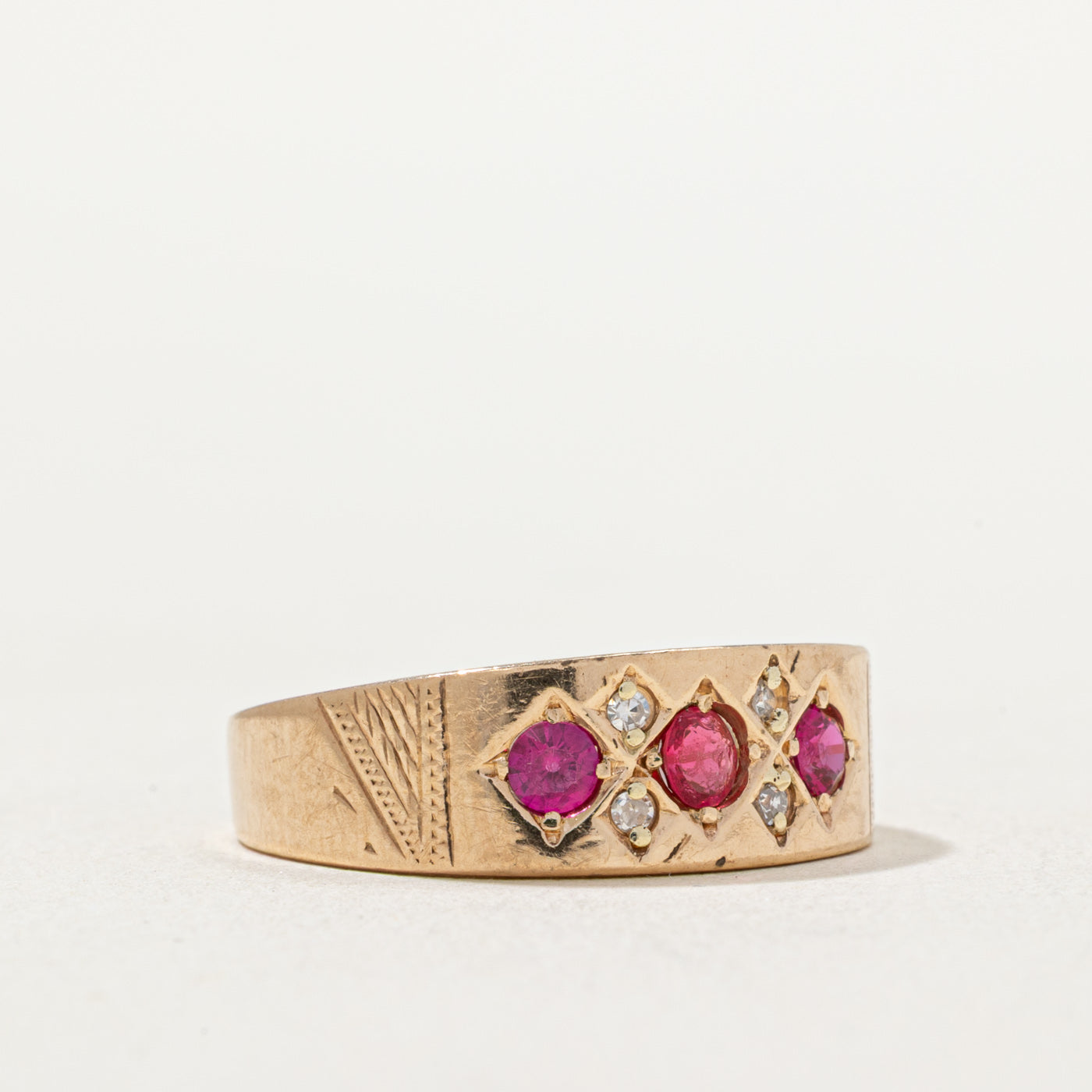 Synthetic & Doublet Ruby & Diamond Ring | 0.33ctw, 0.04ctw | SZ 8