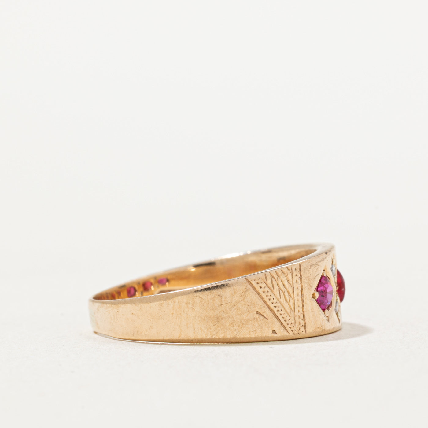 Synthetic & Doublet Ruby & Diamond Ring | 0.33ctw, 0.04ctw | SZ 8
