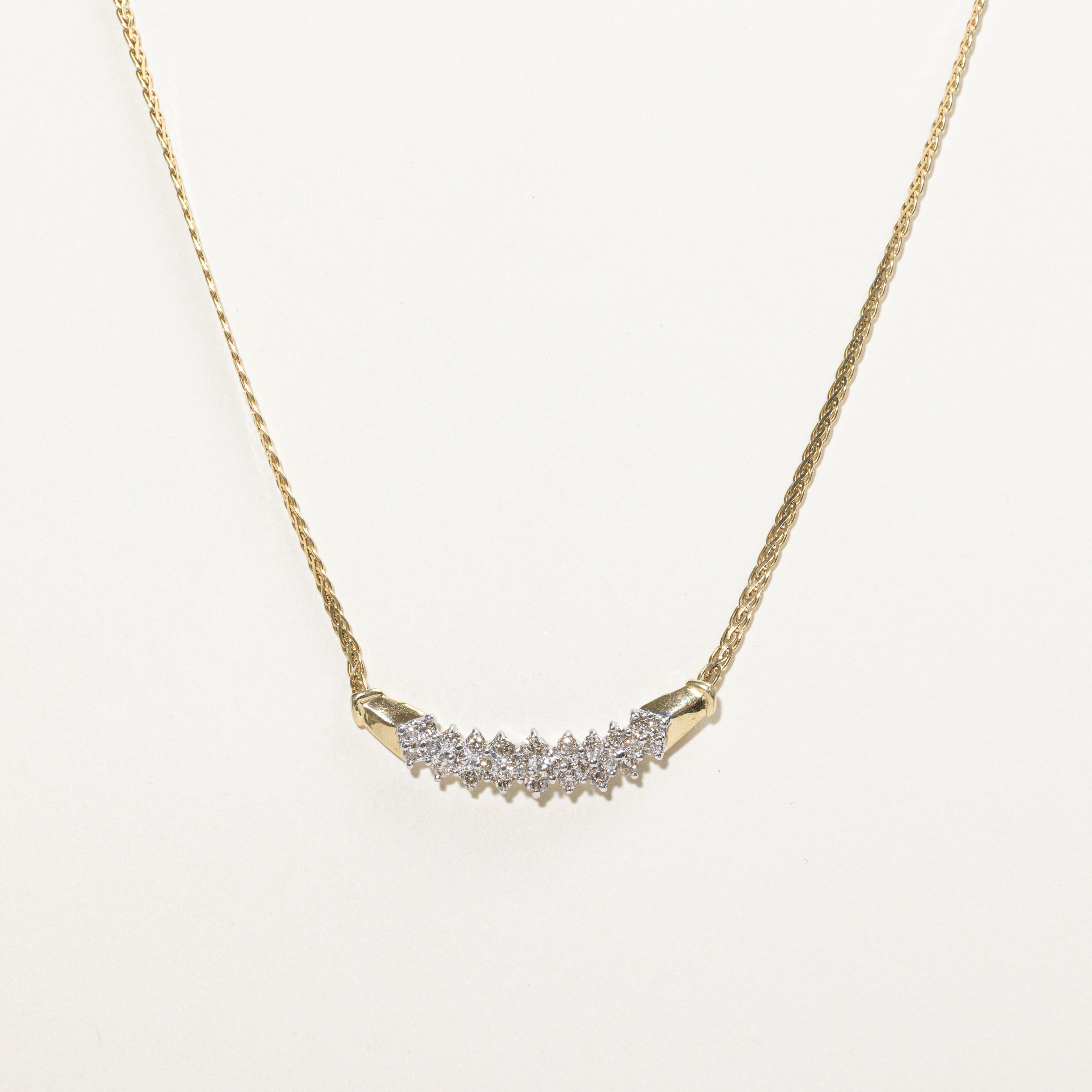 Yellow Gold Diamond Curved Bar Pendant Necklace | 1.00ctw | 17"