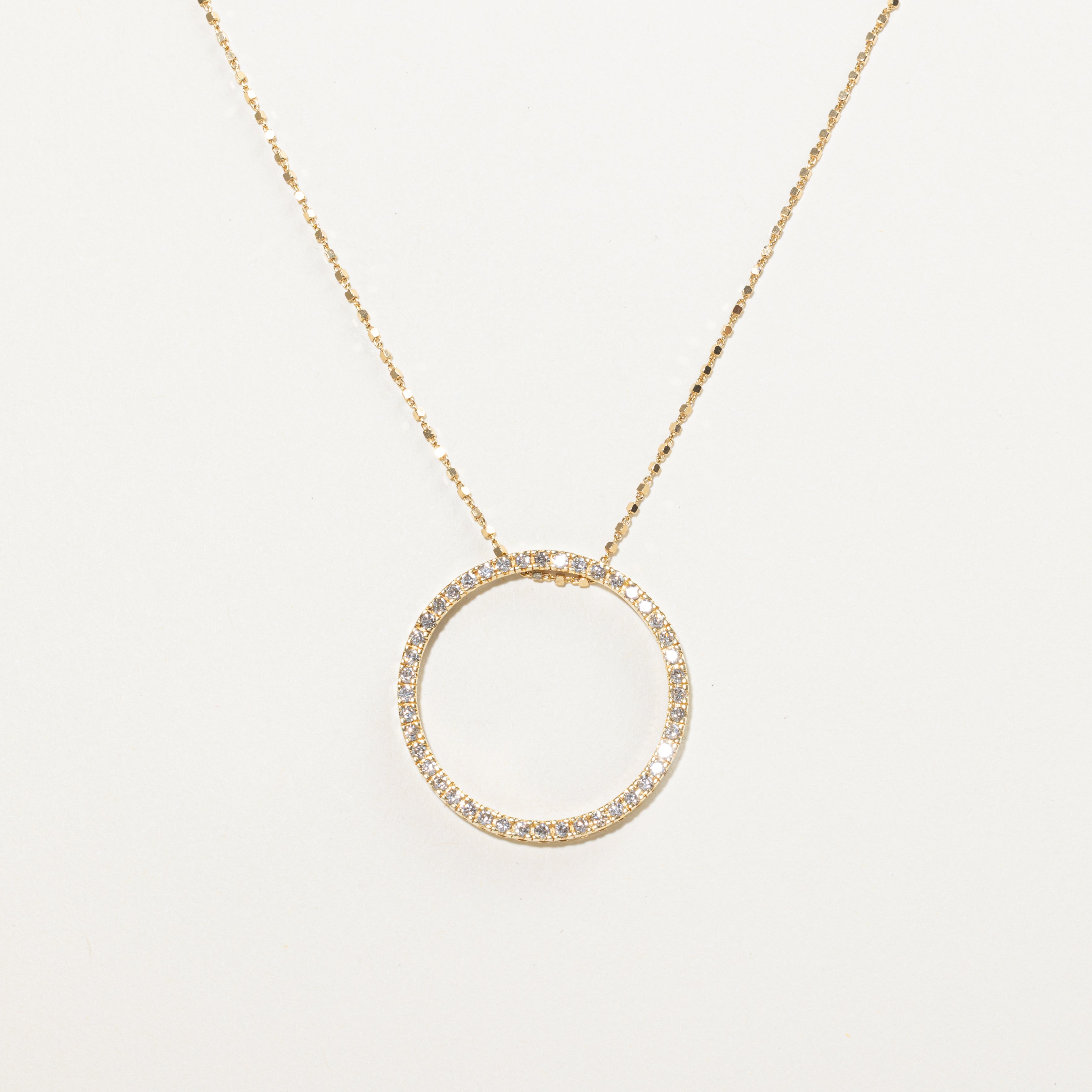 Yellow Gold Diamond Large Circle Pendant Necklace | 1.00ctw | 18"