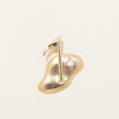 14k Yellow Gold Diamond Matte Golf Hole Pendant