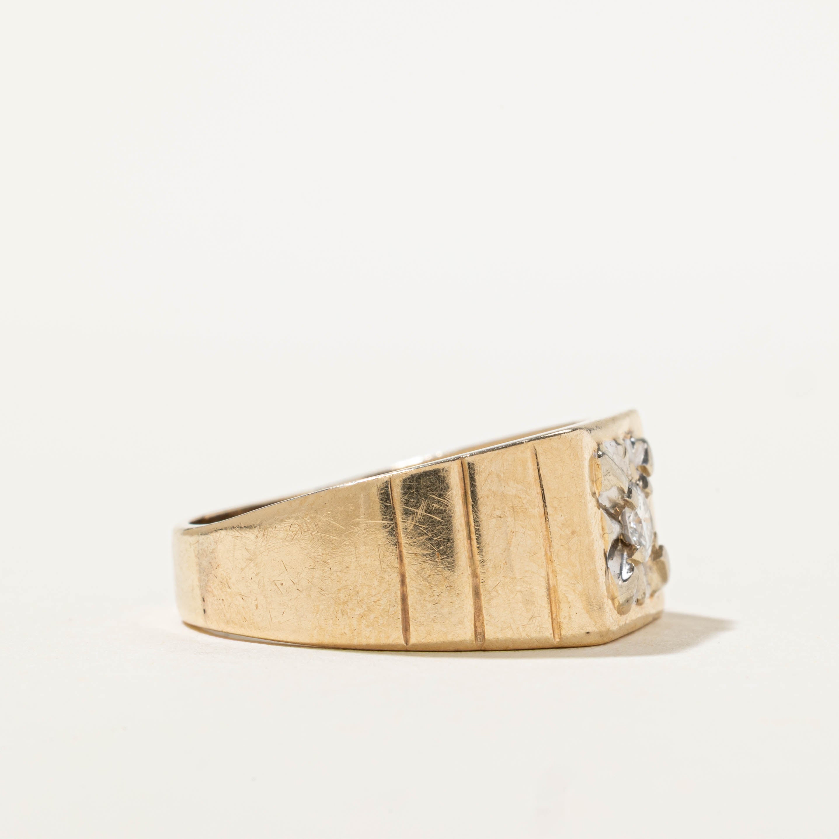 10k Illusion Set Diamond Grooved Signet Ring | SZ 8.75