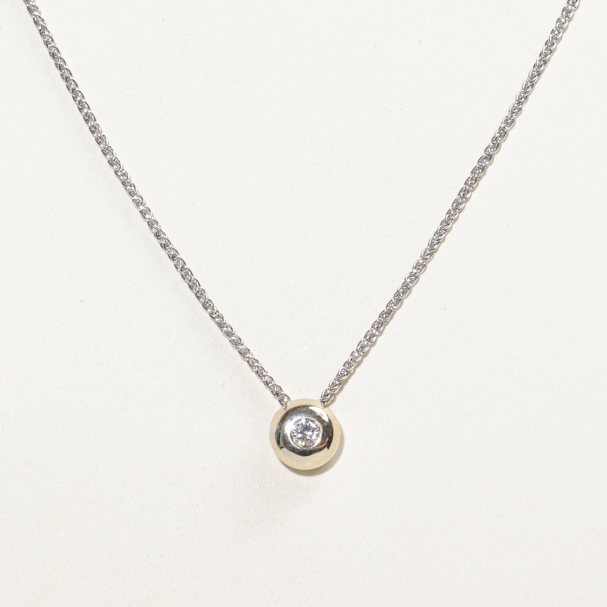 18k White Gold Bezel Set Diamond Pendant Necklace | 0.10ct | 16"