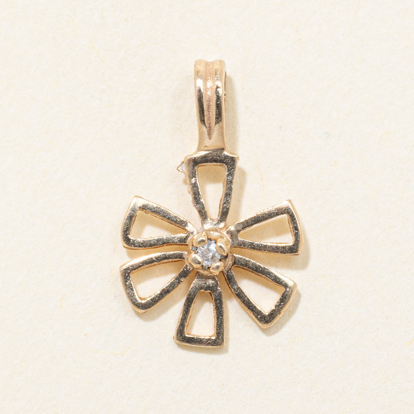 10k Yellow Gold Diamond Open Flower Pendant