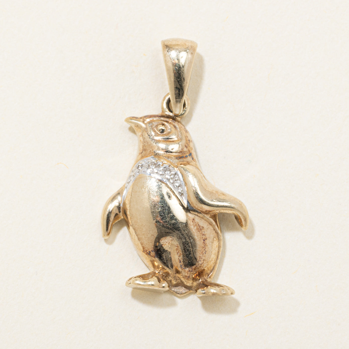 14k Yellow Gold Diamond Penguin Pendant