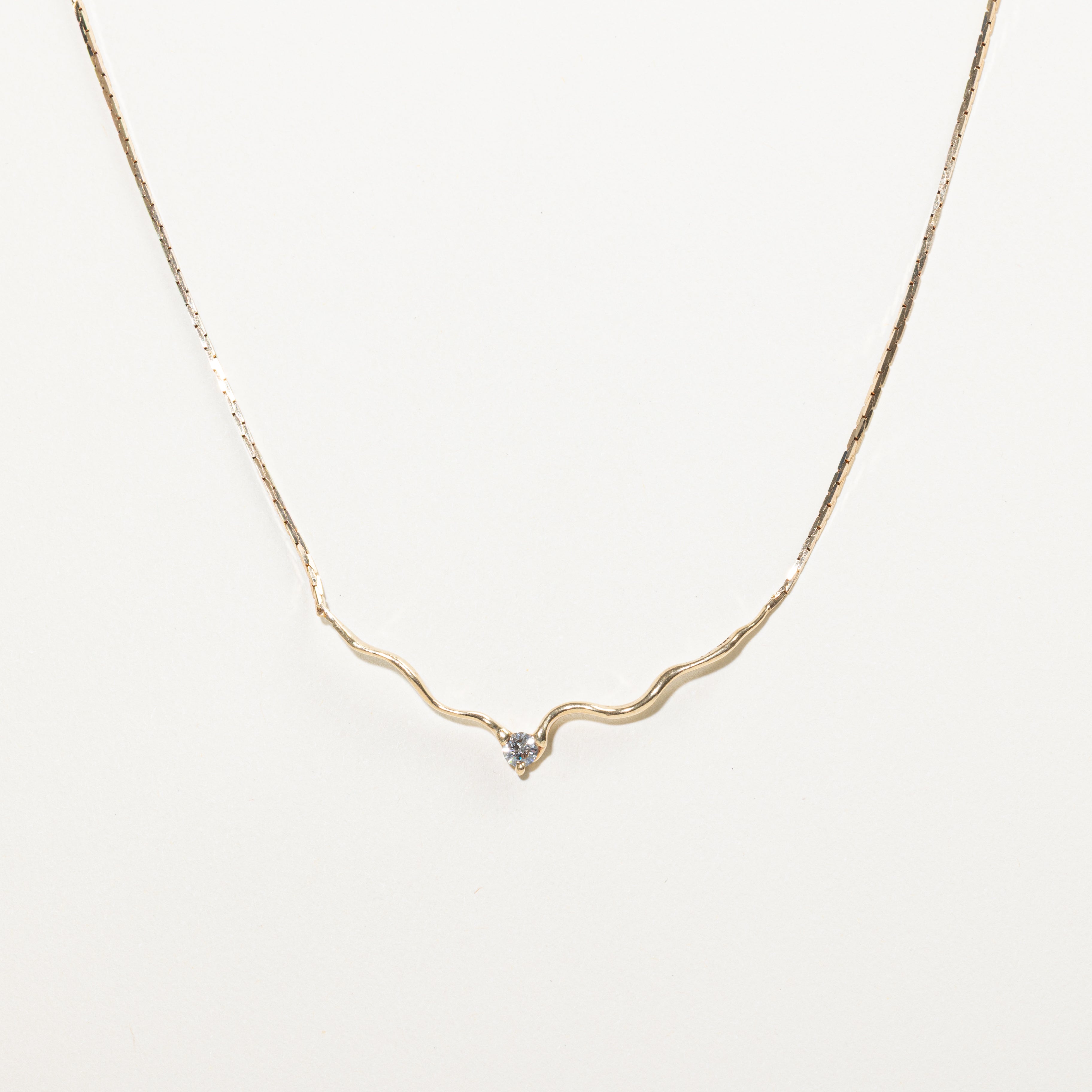 Yellow Gold Diamond Wavy Cobra Chain Necklace | 0.22ct | 16"