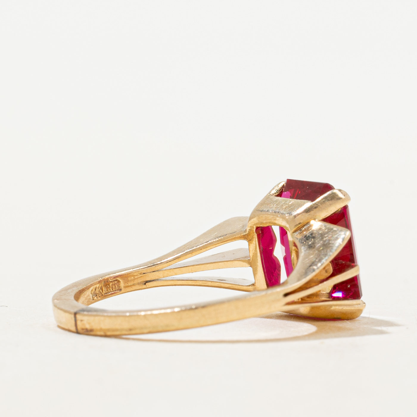 Radiant Cut Synthetic Ruby Open Shank Ring | 3.45ct | SZ 5