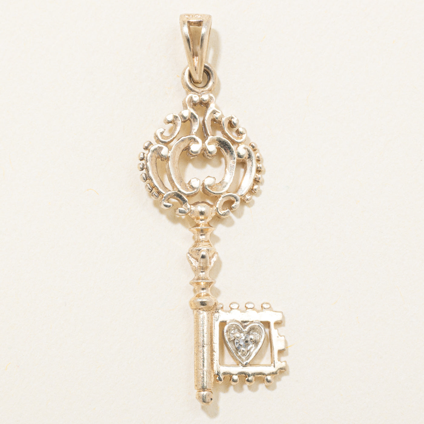 14k Yellow & White Gold Diamond Ornate Key Pendant
