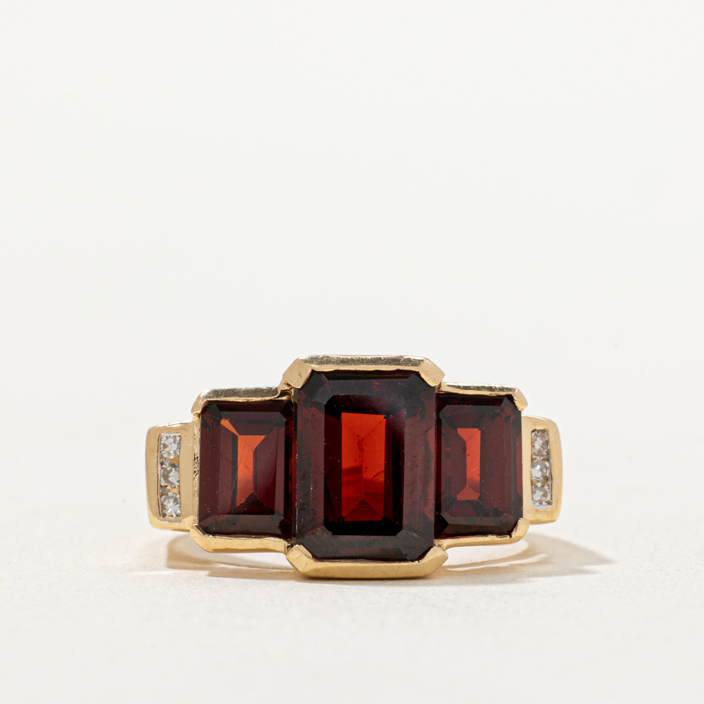 Three Stone Garnet & Diamond Ring | 5.75ctw, 0.03ctw | SZ 6.5