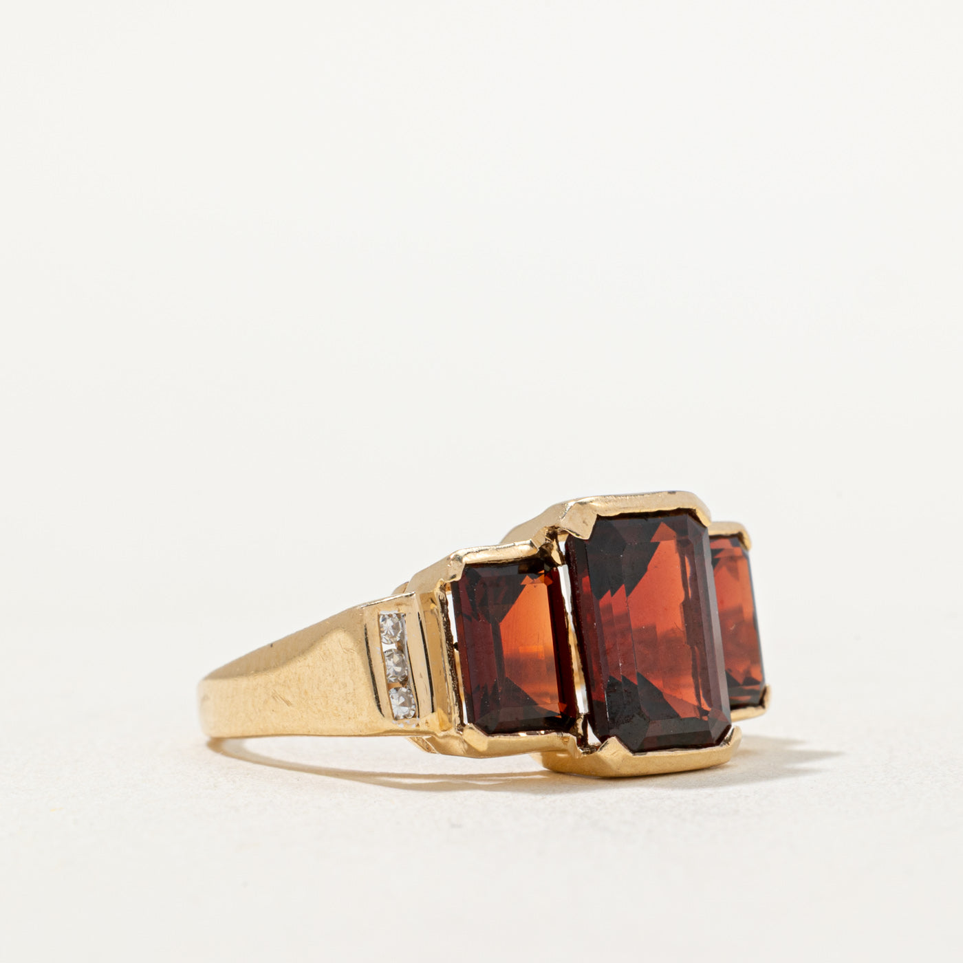 Three Stone Garnet & Diamond Ring | 5.75ctw, 0.03ctw | SZ 6.5