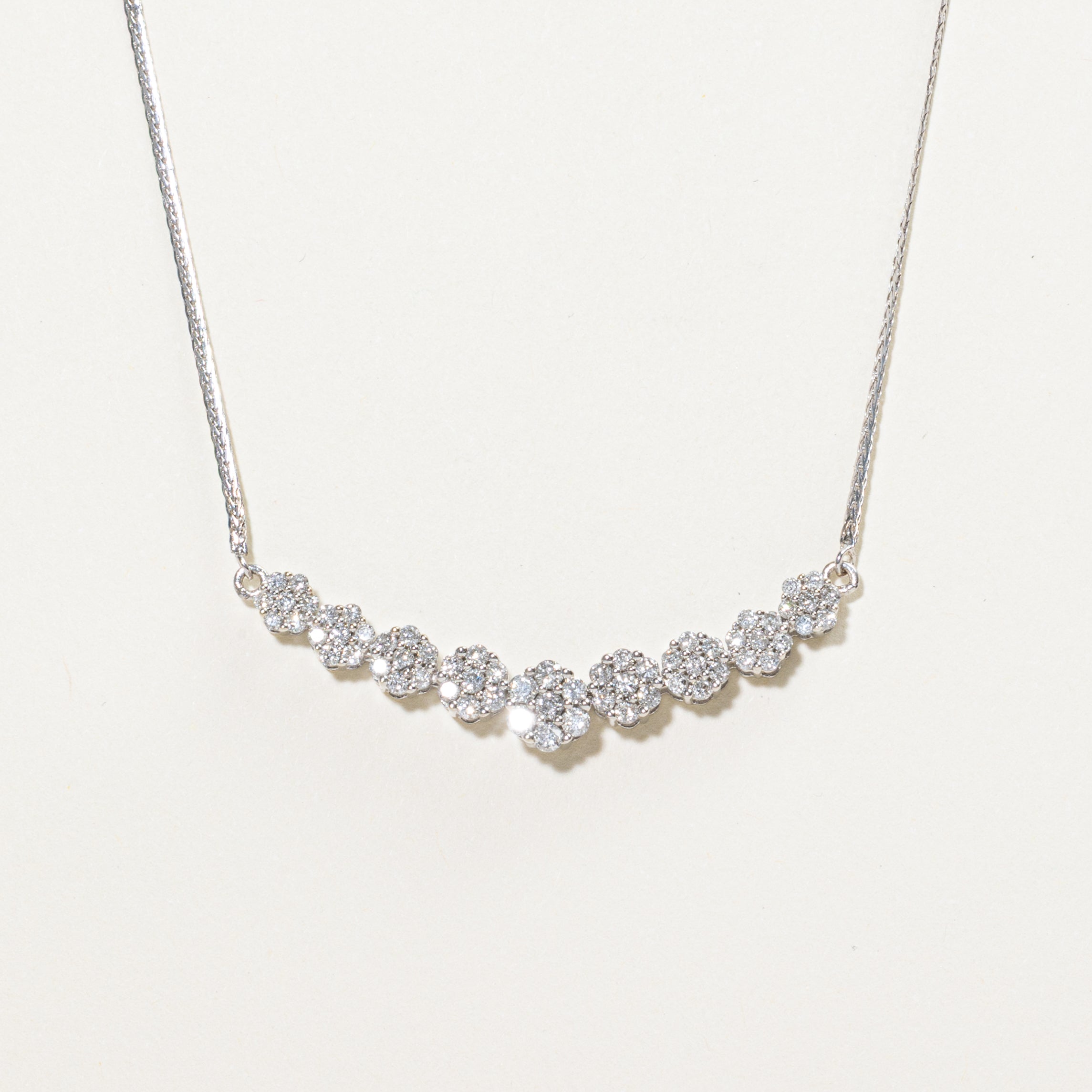 White Gold Diamond Clusters Pendant Necklace | 0.86ct | 17"