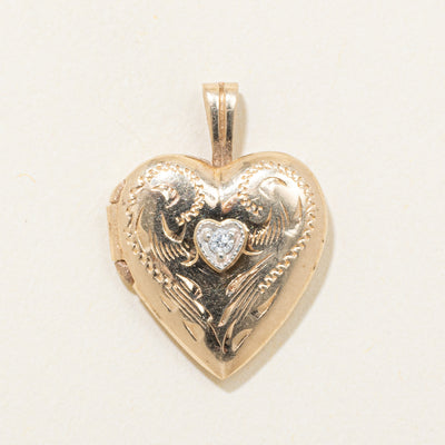 10k Diamond Engraved Heart Locket
