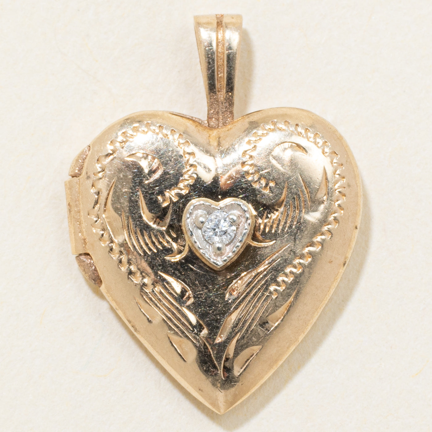 10k Diamond Engraved Heart Locket