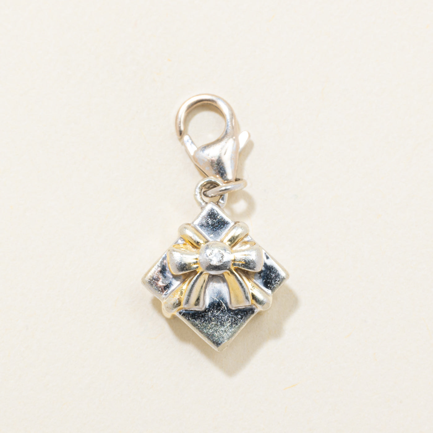 10k Two Tone Gold Diamond Gift Box Charm