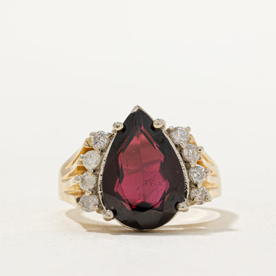 Pear Cut Garnet & Diamond Cocktail Ring | 4.25ct, 0.40ctw | SZ 9