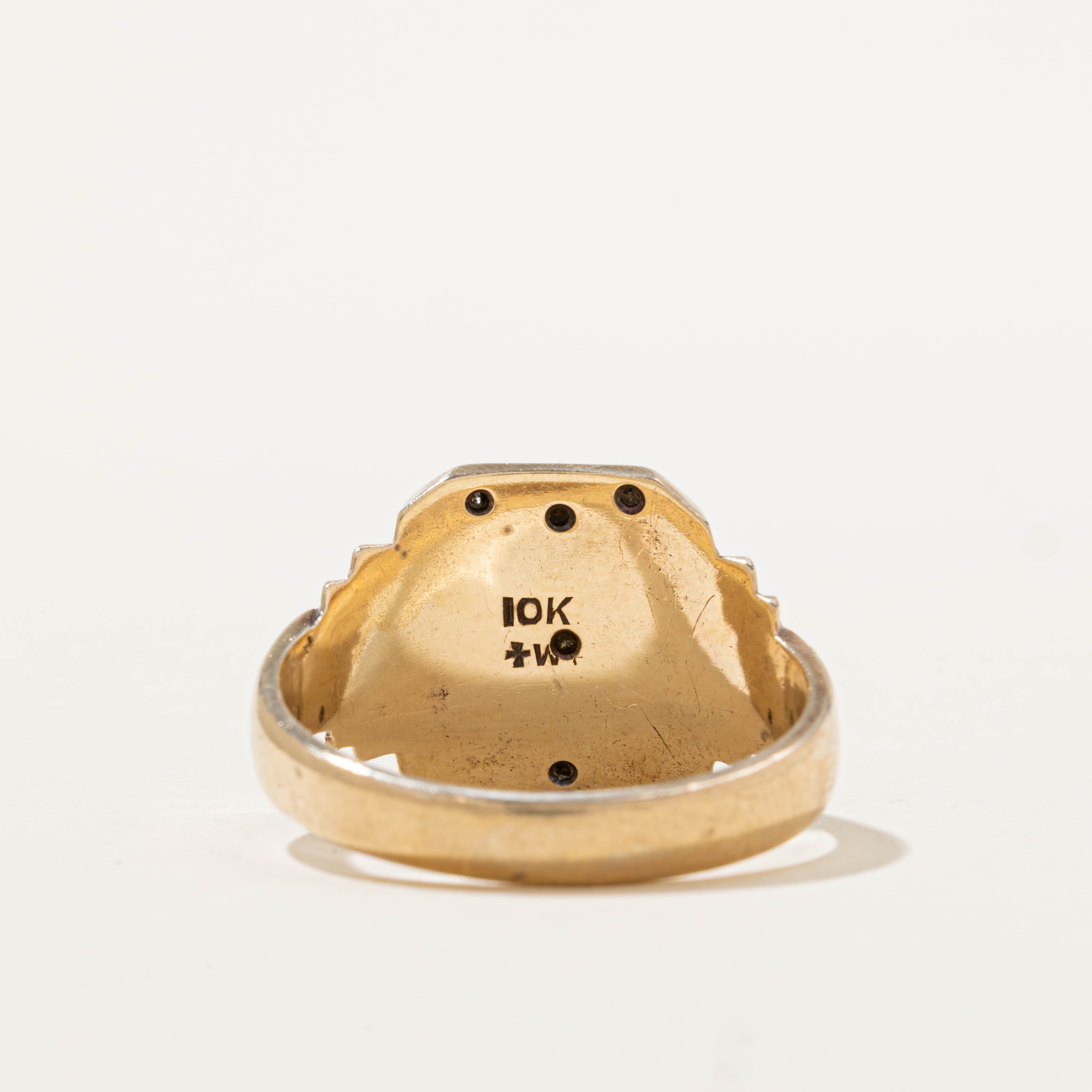 10k Diamond Grooved Signet Ring | SZ 10.25