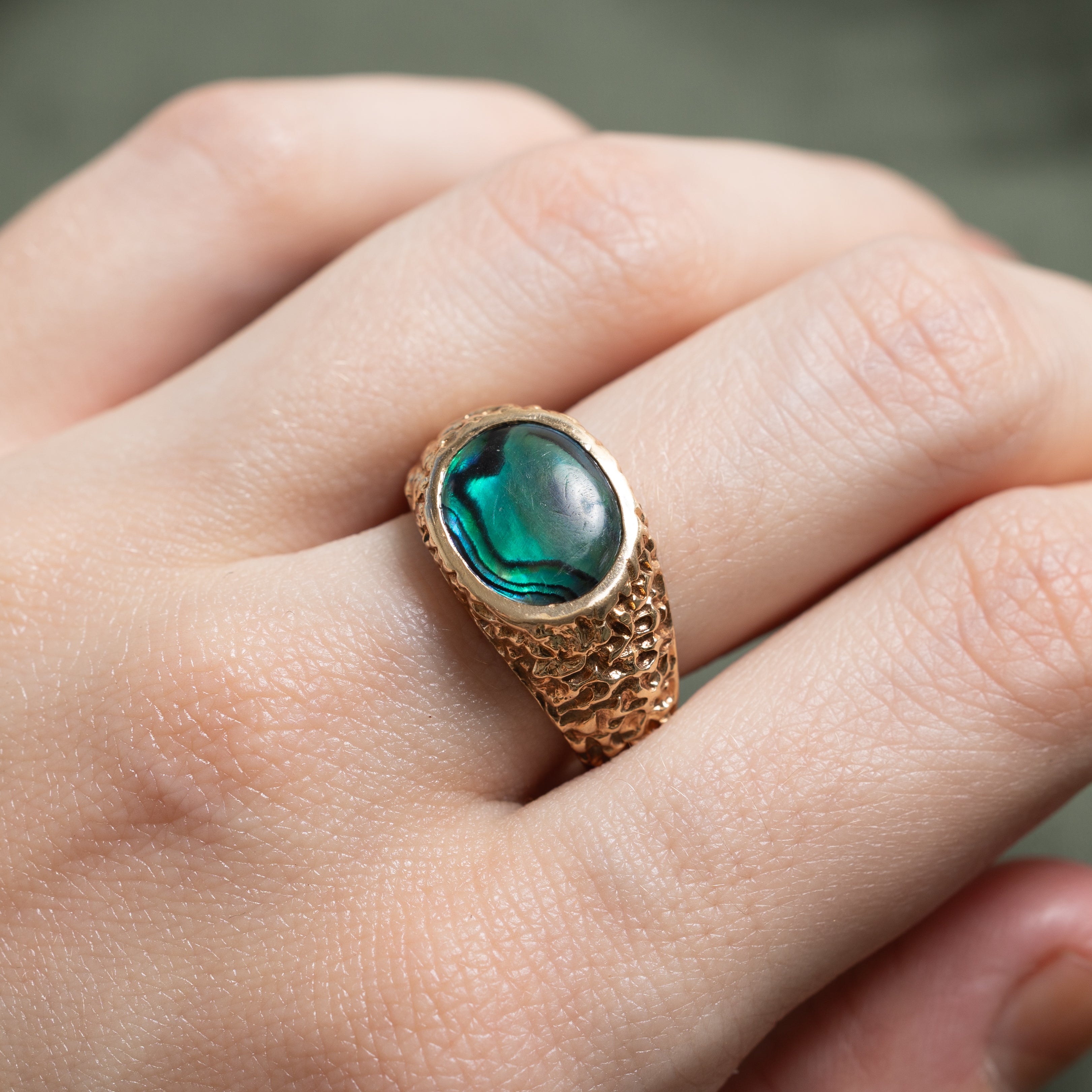 East West Abalone Shell Signet Ring | SZ 8.25