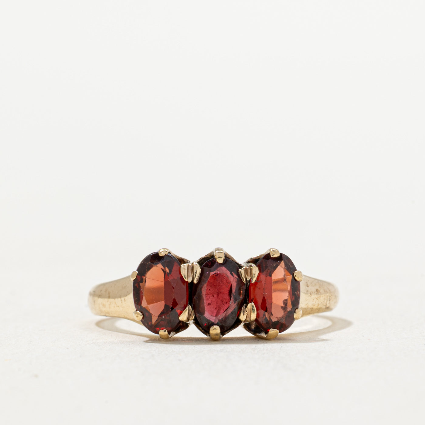 Three Stone Oval Cut Garnet Ring | 1.29ctw | SZ 7.5