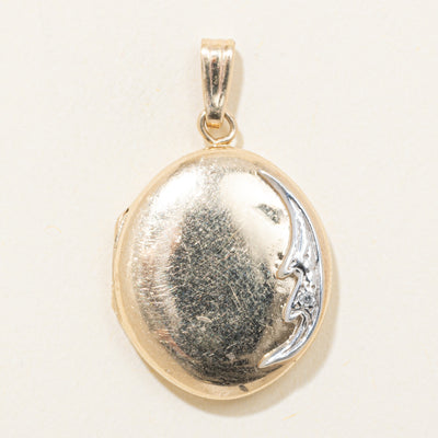10k Two Tone Gold Diamond Oval Locket